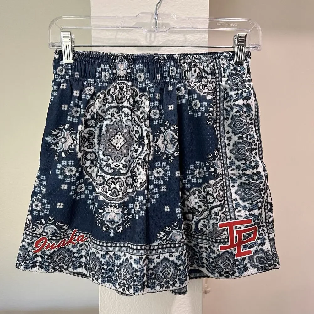Inaka Power Shorts Mens (M) 25” Mesh Blue Paisley Pattern Streetwear 5” Inseam